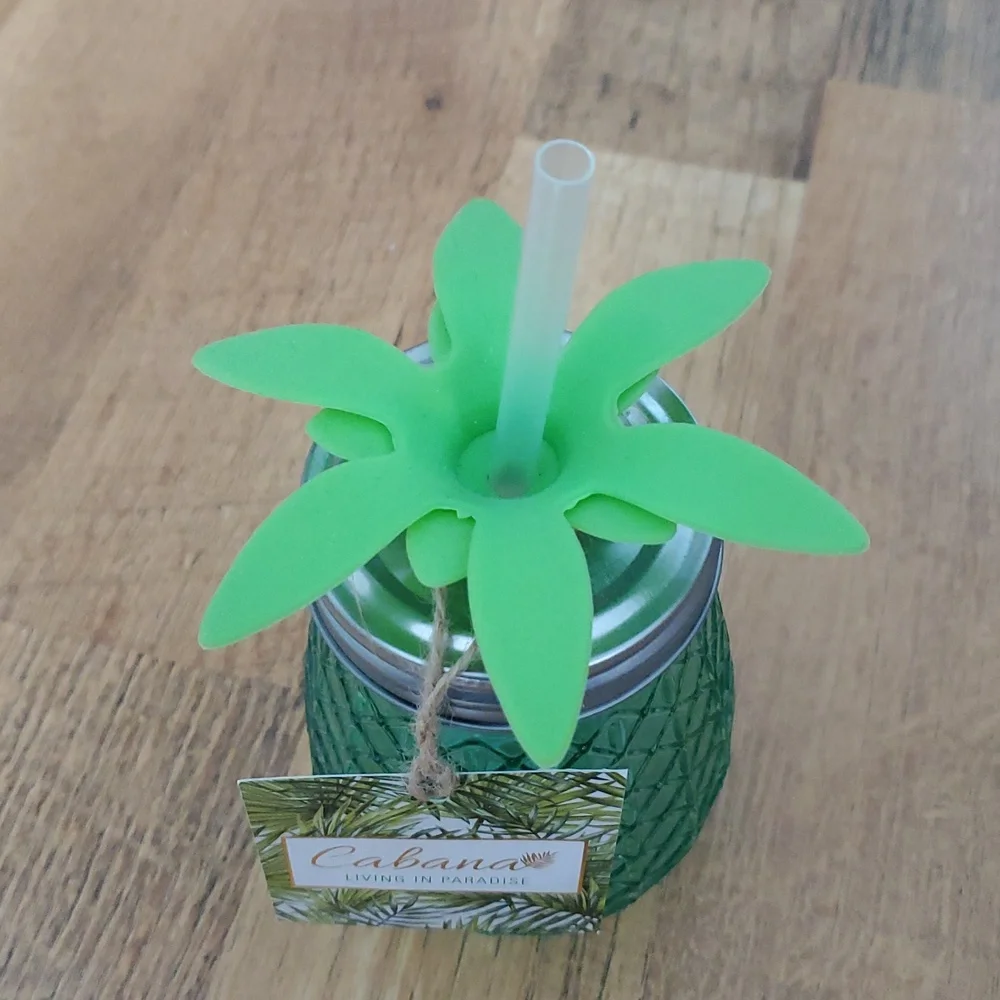 Cabana NWT‎ Green Scored Glass Pineapple Sipper Jar